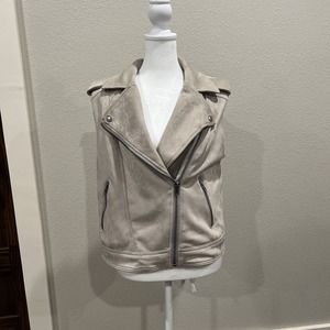 Philosophy Vest Women’s Large Biker Soft Zipper‎ Tan Faux Leather
